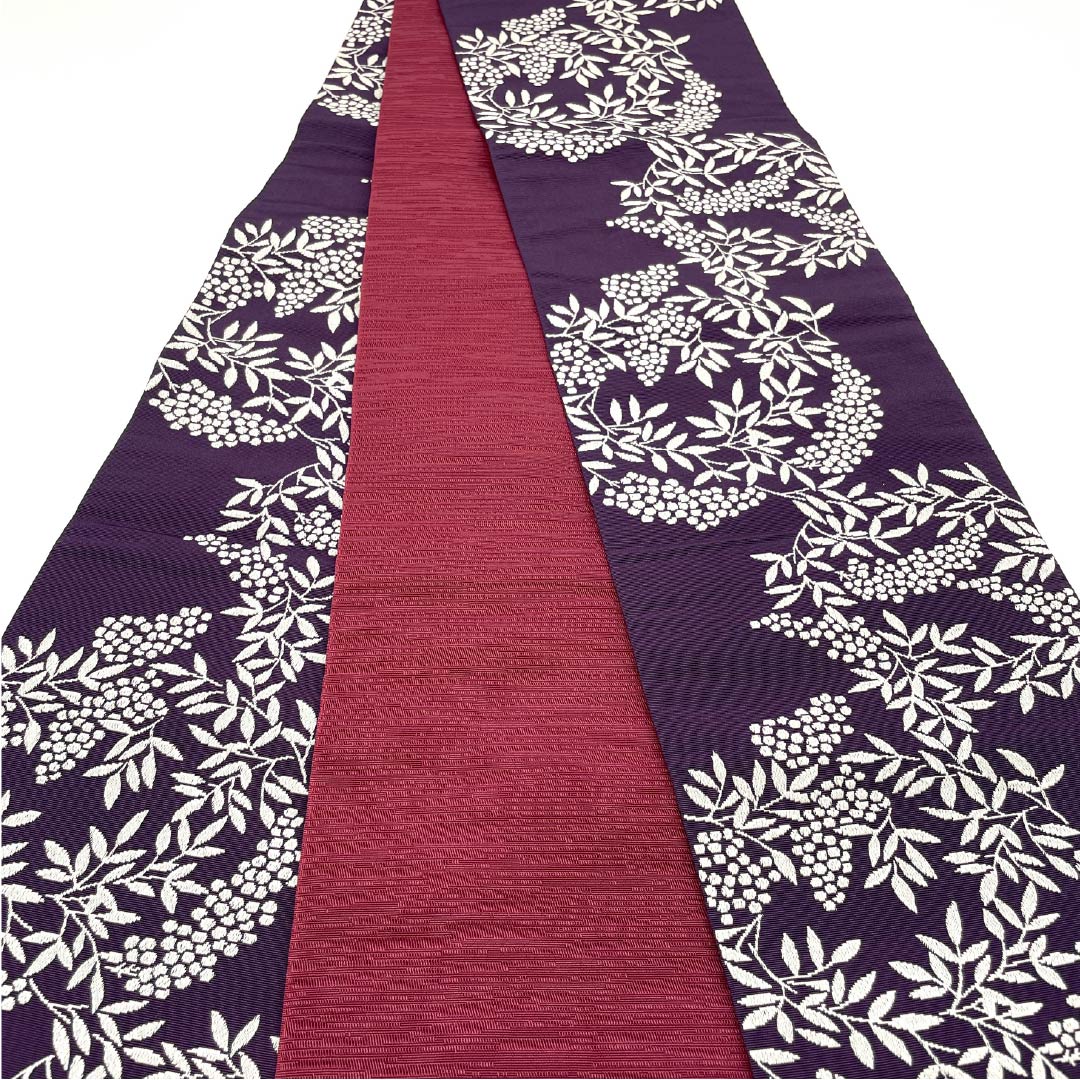 半幅帯 ポリエステル 茄子紺色(なすこんいろ) 南天 帯丈352cm 紫系 Sランク 1125001722320