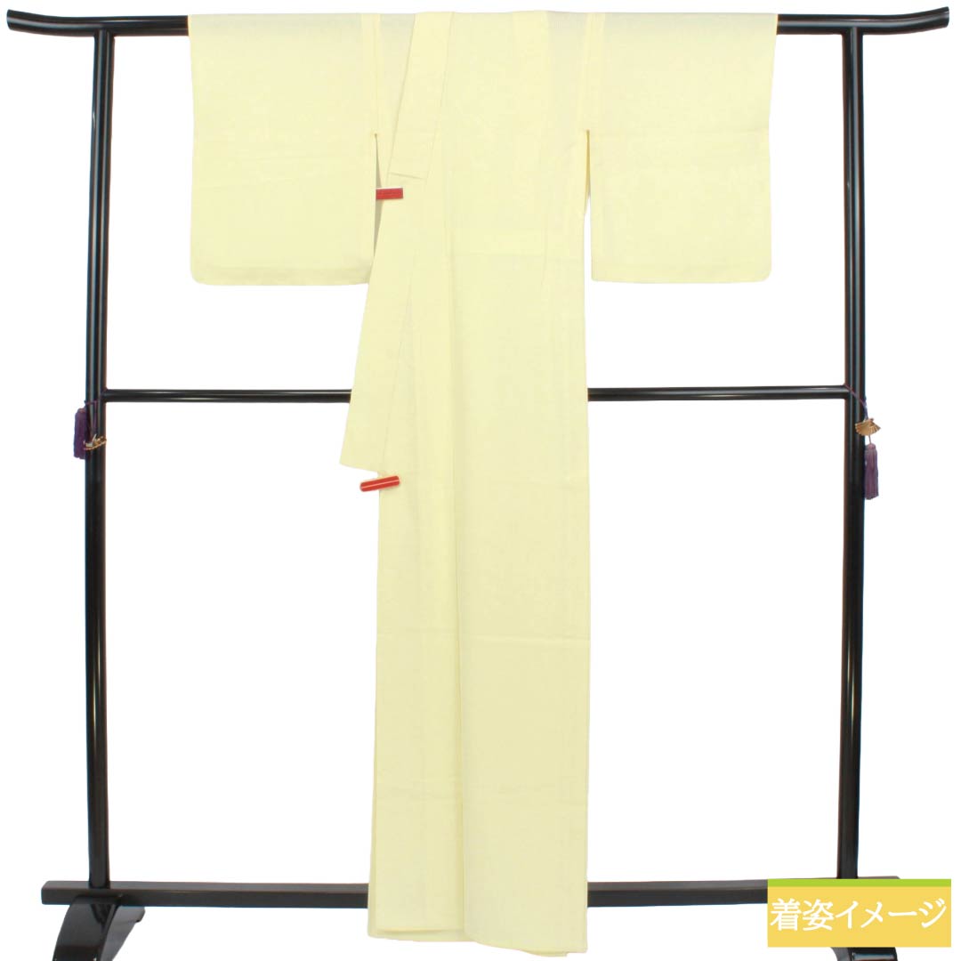 夏物 正絹 色無地 Sランク 身丈162cm 裄丈64.5cm 淡黄蘗色(うすきはだいろ) 竪絽 素無地 一つ紋 絽 黄系 1132003322423