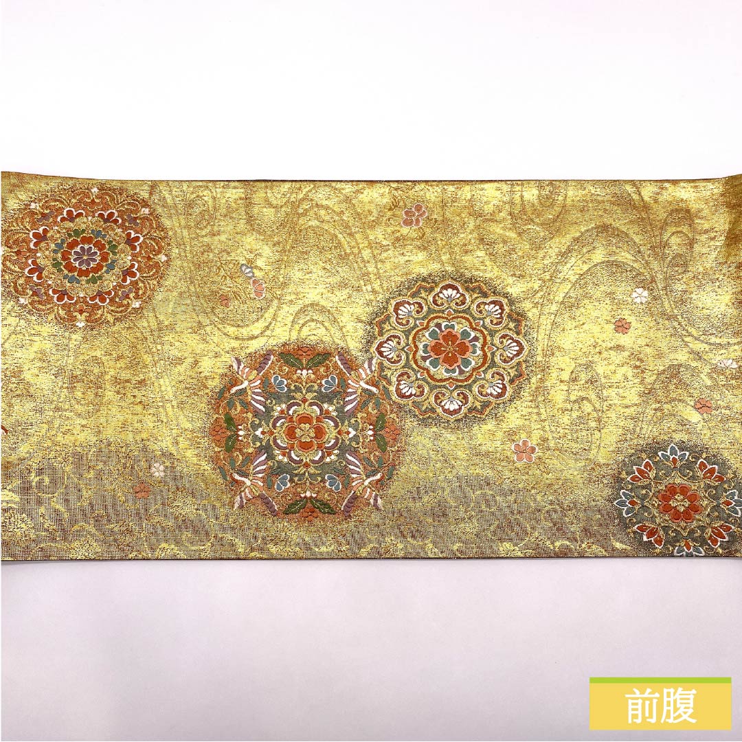 袋帯 正絹 留袖用 宝相華 鳳凰 流水 帯丈430cm Sランク 六通 フォーマル 金系 1123014582321