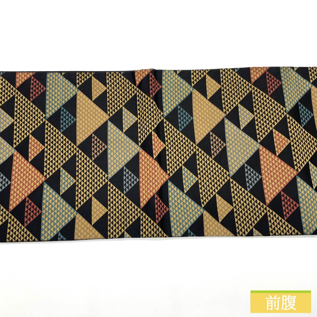 (京袋帯)名古屋帯 ポリエステル Sランク 京袋帯 鱗 帯丈378cm 全通 カジュアル 黒系 1124010912310 開き仕立て