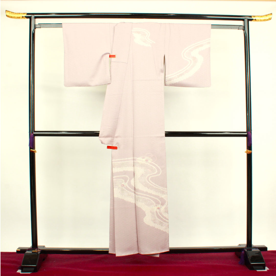 Homongi, lined, length 155cm, sleeve length 63cm, grape color, tie-dye, embroidery, running water, pure silk, A rank, purple, 1112002533320