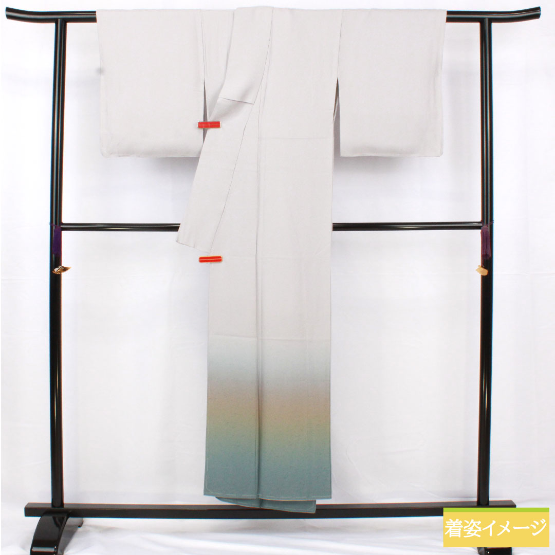 Plain color, pure silk, length 148cm, sleeve length 62.5cm, snow color, blurred pattern, basting thread included, pearl tone finish, lined, A rank, gray 1114001693122