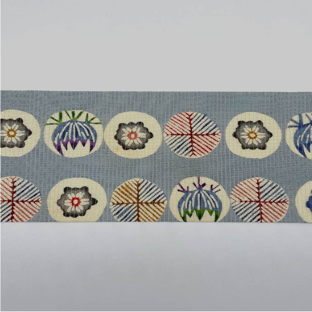 Nagoya obi, agarwood brown, summer obi, silk, floral pattern, dyed obi, obi length 378.5cm, pure silk, B rank, six-pass, casual, blue, 1124004294317, Nagoya style