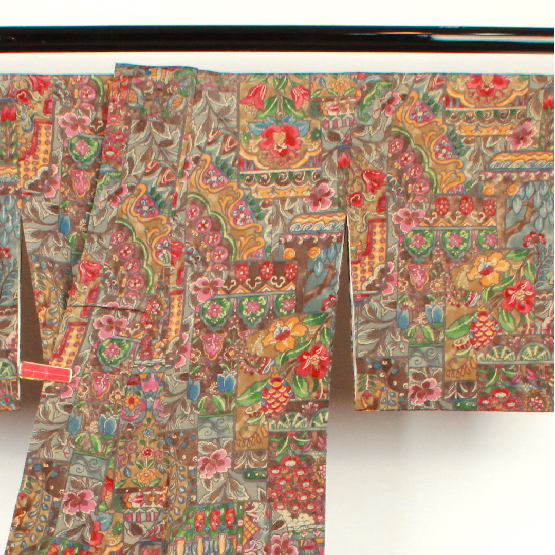 小紋 身丈160cm 裄丈62cm 袷 更紗模様 正絹 Aランク グラデ 1115002303499