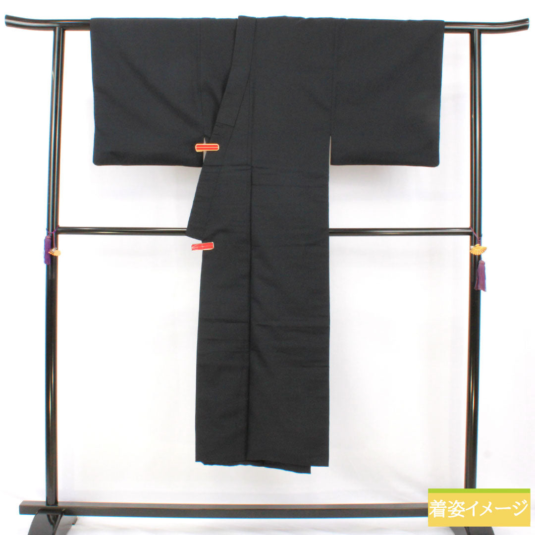 Men's silk S-rank kimono, length 140cm, sleeve length 69cm, plain tsumugi fabric, lined, navy blue, product number 1119001822418