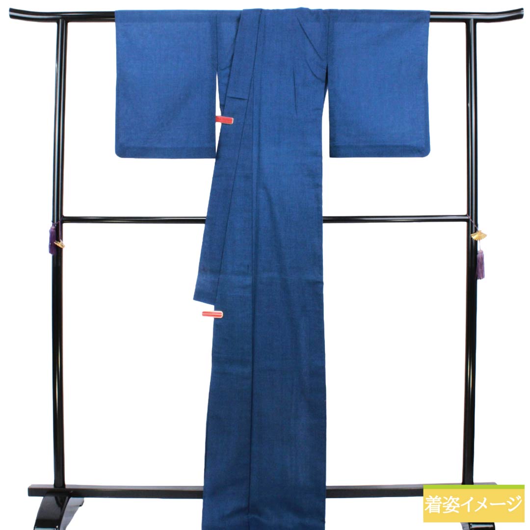 夏物 正絹 紬 Sランク 身丈170cm 裄丈63.5cm 韓藍色(からあいいろ) 紗 青系 1132003812617
