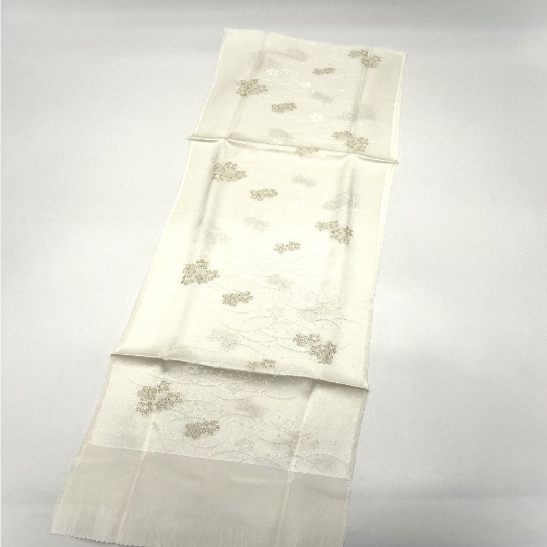 (新古品) 帯締め・帯揚げセット 正絹 Aランク 結婚式 披露宴 扇付き 長さ約158cm 幅約1.5cm 留袖用 白系 1141000033311