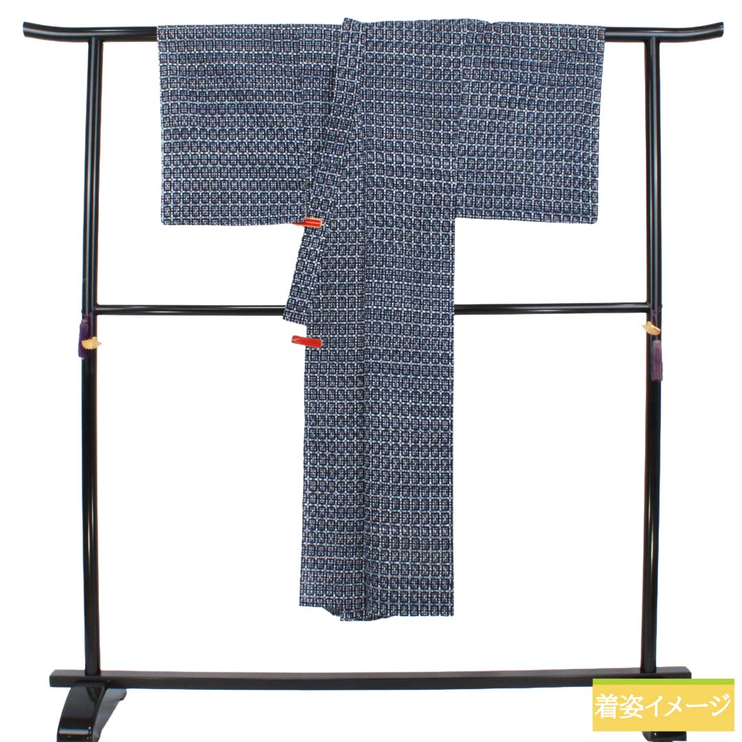 メンズ浴衣 木綿 Sランク 身丈139cm 裄丈65.5cm 抽象模様 単衣 紺系 1138000662318