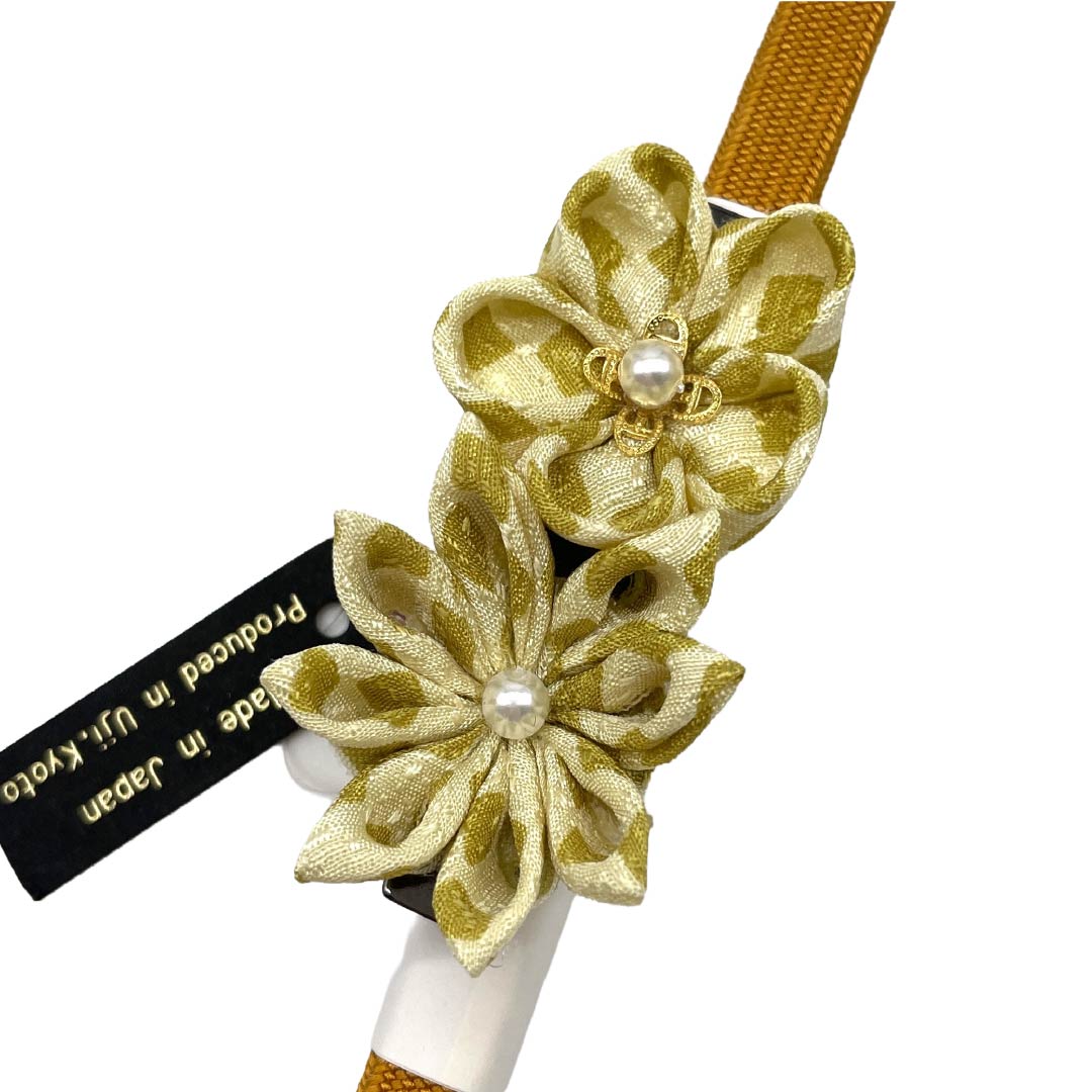 (新品)帯締め 正絹 NEWランク 三分紐 金茶色(きんちゃいろ) 帯留め付き つまみ細工 日本製 長さ約135cm 幅約0.8cm カジュアル 茶系 1135006431314