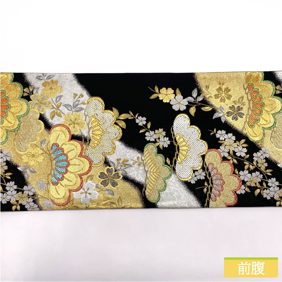 袋帯 正絹 Sランク 振袖用 松島織物 桜 帯丈428cm 六通 フォーマル 黒系 1123015752310