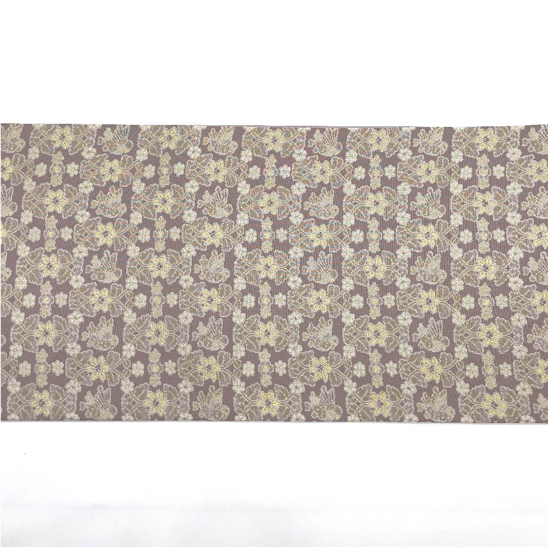 袋帯 浅滅紫色(あさきけしむらさきいろ) 鼎工房 鳥 花 長尺 帯丈470cm 正絹 Sランク 全通 セミフォーマル 紫系 1123009342420