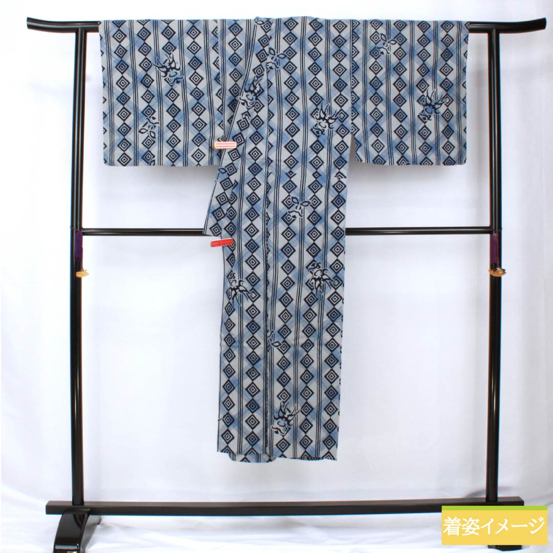 Men's Cotton Yukata, Length 139cm, Sleeve Length 72.5cm, Rank A, Single-Layer, Gray with Tin-Colored Kumadori (Shaded Pattern) and a Three-Measure Check Pattern, Product Number 1118005903122