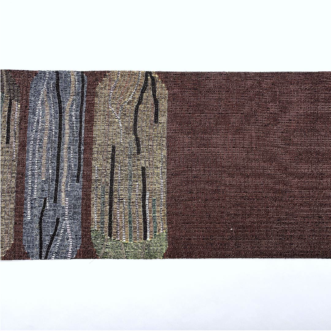 (未仕立)袋帯 桃尻色(ももじりいろ) 幾何学模様 帯丈454cm 正絹 Aランク ポイント柄 カジュアル 茶系 1123007203414