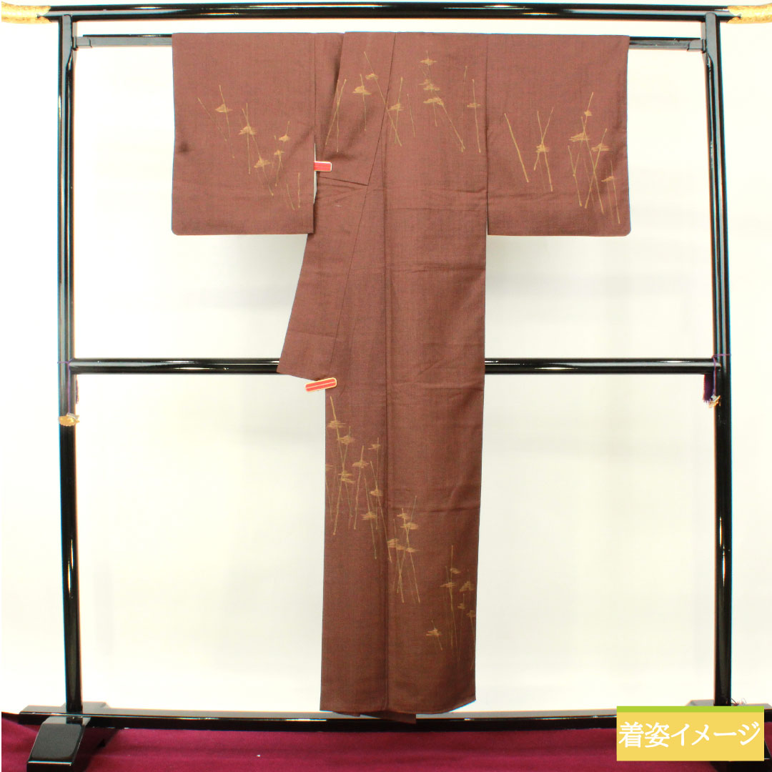 Homongi, pure silk, lined, length 152cm, sleeve length 63cm, iron black, pongee fabric, abstract pattern, S rank, brown, 1112004712214
