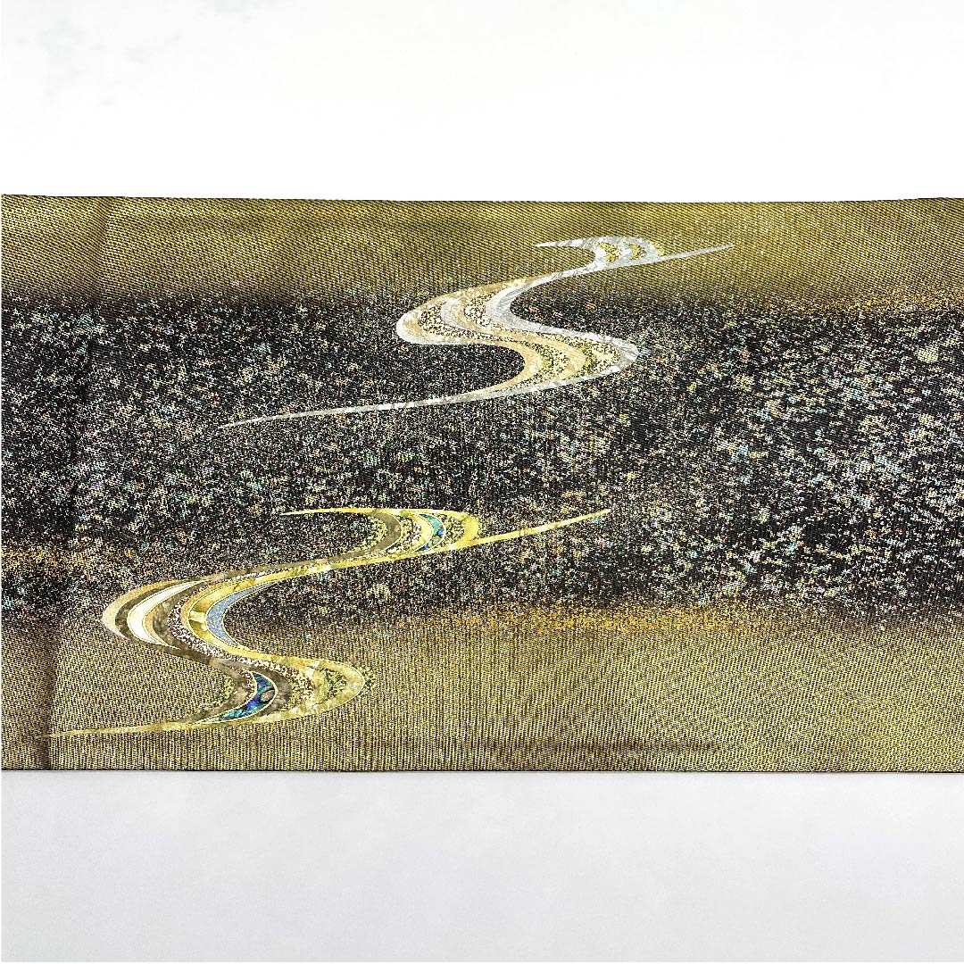 Fukuro Obi Gold Flowing Water Raden Artist Takashi Fujimoto Length 432cm Pure Silk S Rank Pointed Pattern Formal Gold 1123008102321