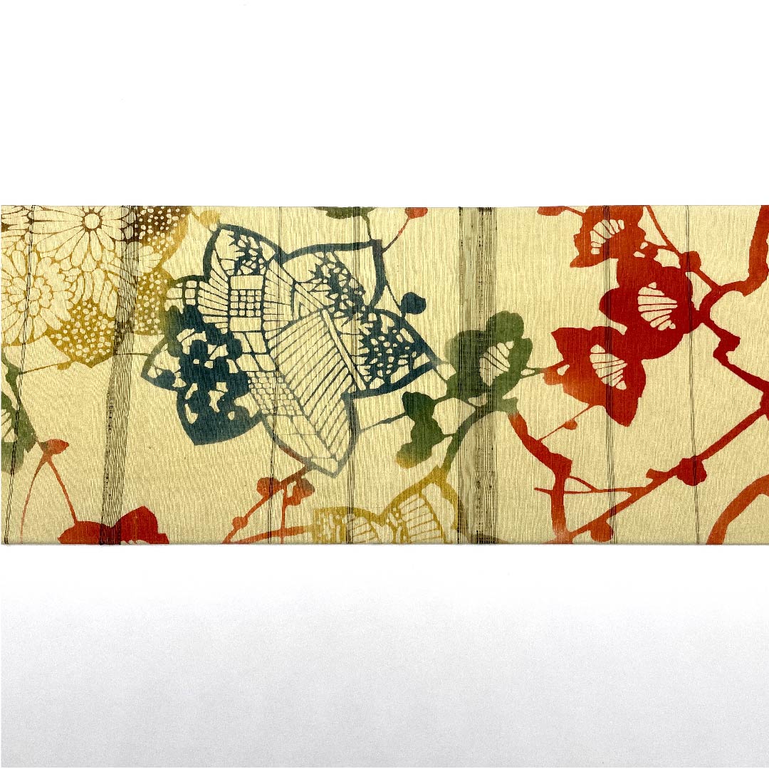 Nagoya obi, fish roe yellow, autumn leaves, pine, bamboo and plum, retro, obi length 376cm, pure silk, S rank, six-pass, casual, beige, 1124004742325, Nagoya style