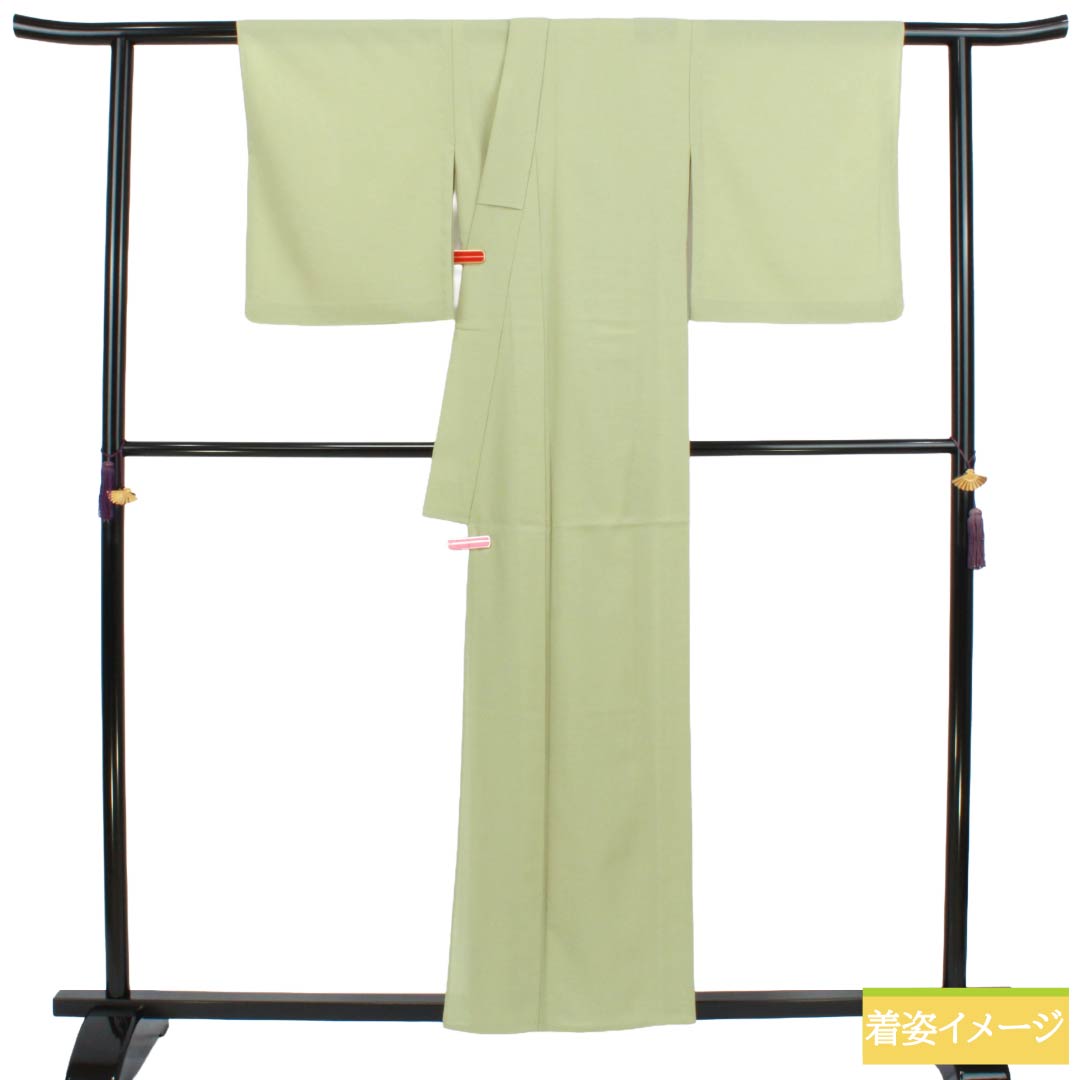 夏物 正絹 色無地 Sランク 身丈157cm 裄丈63.5cm 裏柳色(うらやなぎいろ) 素無地 絽 緑系 1132003982319