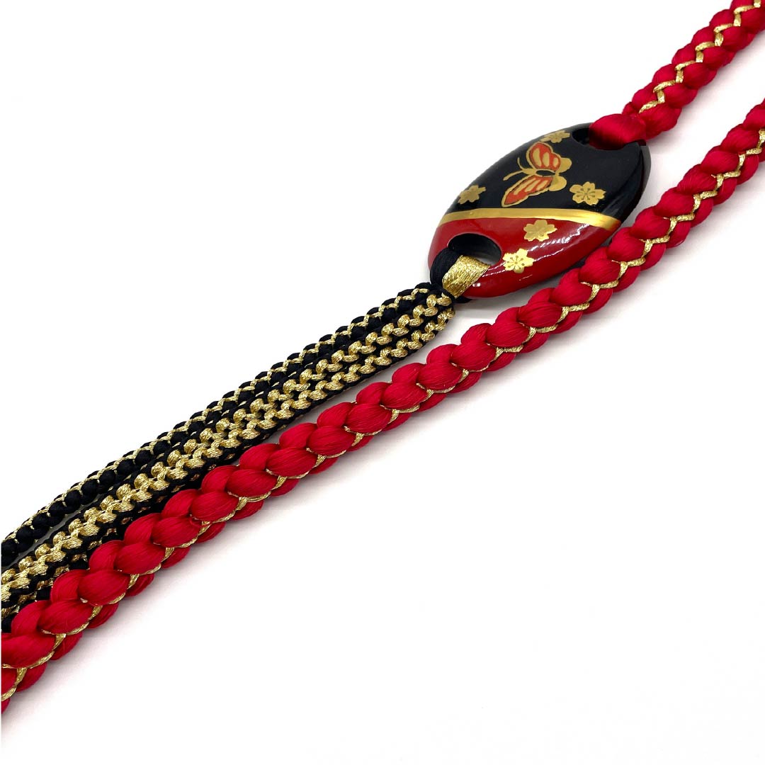 (新古品) 帯締め 正絹 土耳古赤色(とるこあかいろ) 振袖用 飾り付き 蝶 長さ約180cm 幅約1.2cm フォーマル NEWランク 赤系 1135003391412