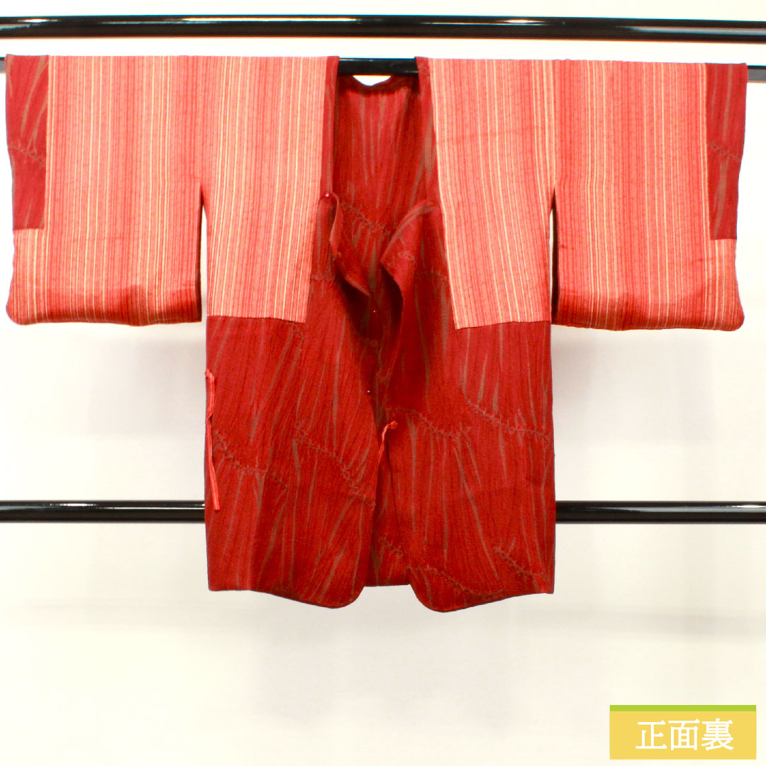 道行コート 正絹 身丈89cm 裄丈64cm 真紅色(しんくいろ) 絞り Sランク 袷 赤系 1117001022912