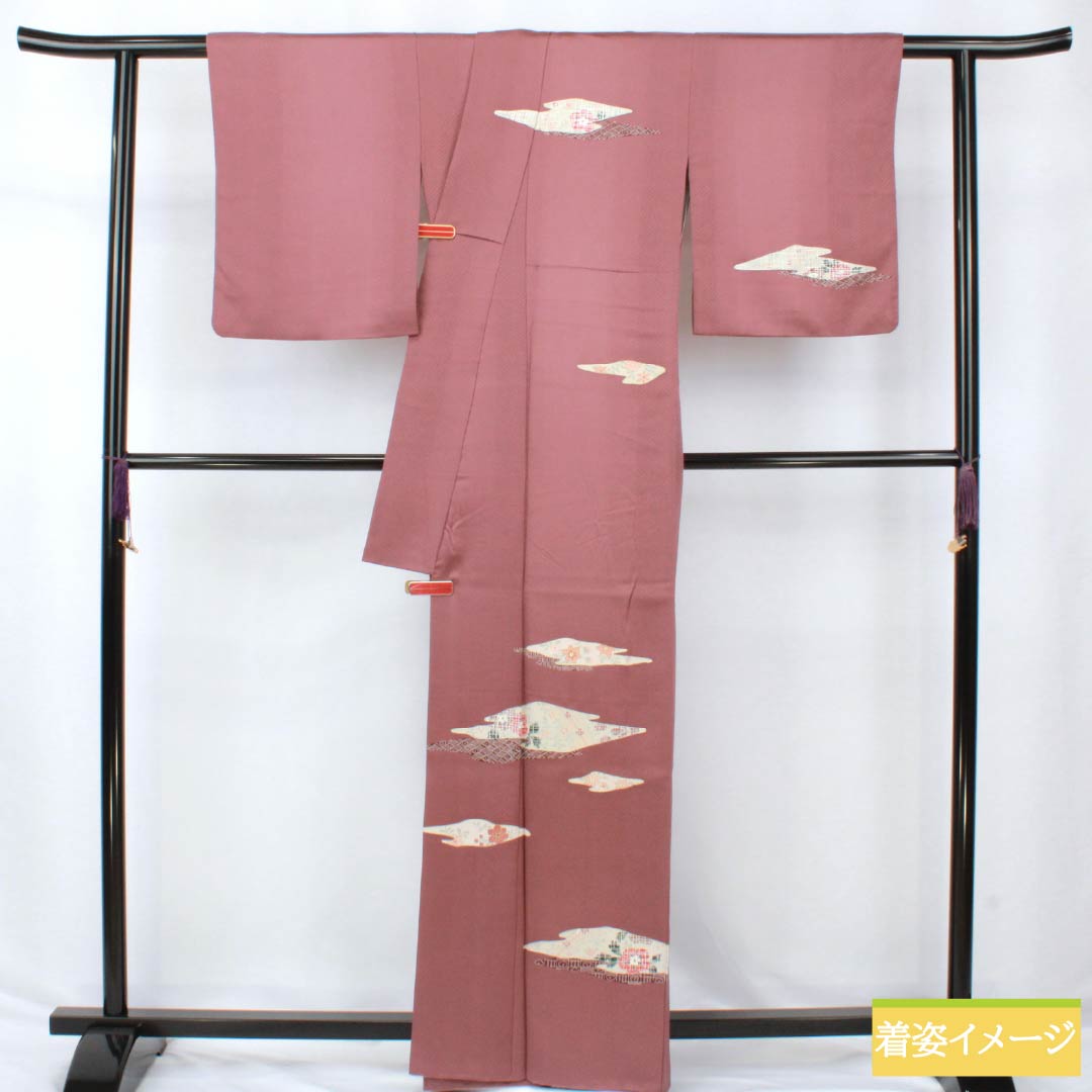 Visiting Kimono, Pure Silk, S Rank, Lined, Length 162.5cm, Sleeve Length 62cm, Benitobiiro (Red Tobiiro) with Kyoto Yuzen Auspicious Motifs, Red Tsukesage, Product Number 1112006572412