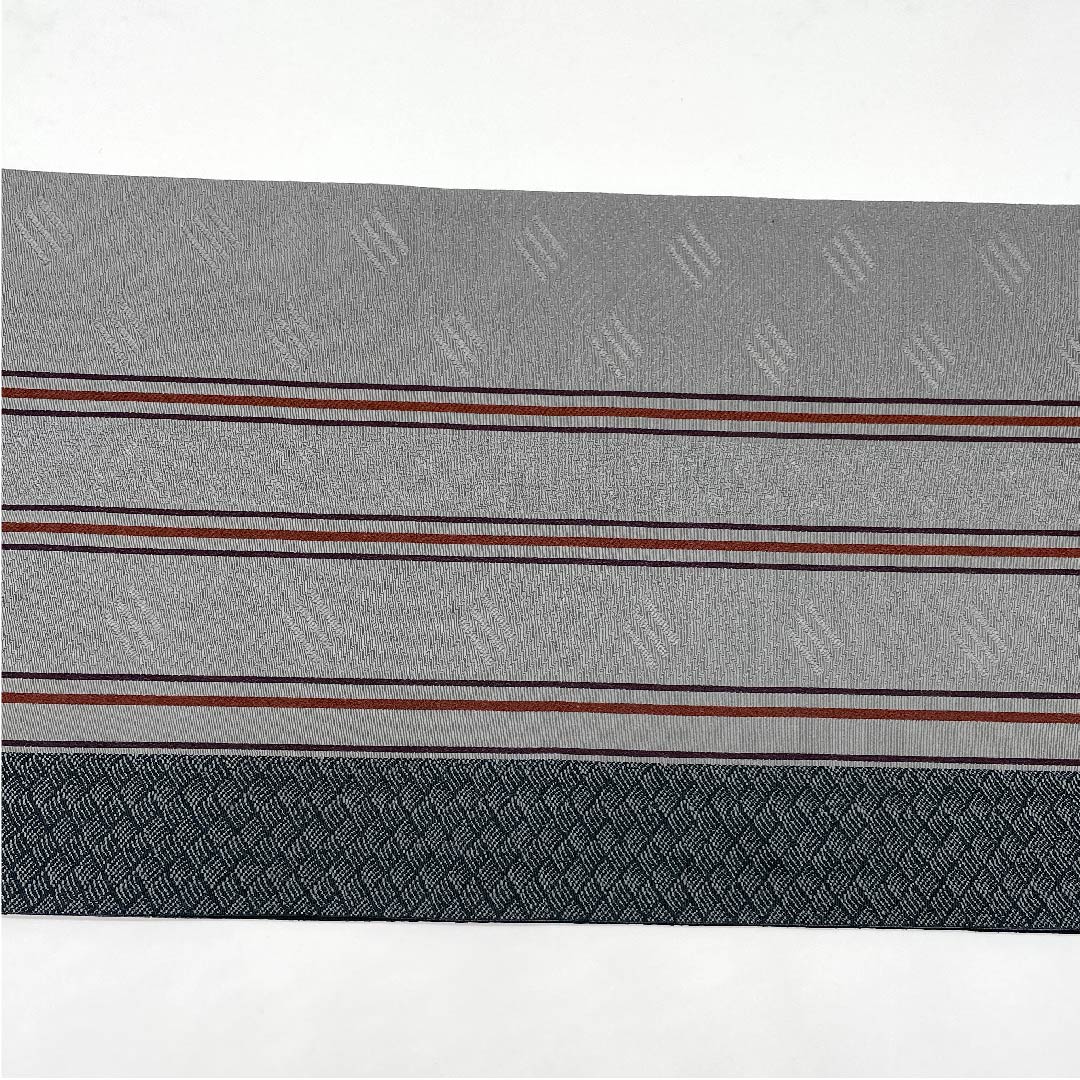 名古屋帯 京袋帯 菱模様 グレー系濃淡 帯丈381cm ポリ Sランク 全通 カジュアル グレー系 1124003422322 開き仕立て