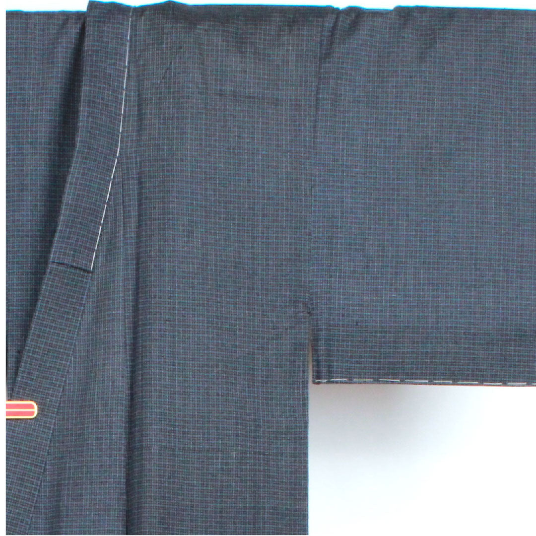 男物 身丈137.5cm 裄丈66.5cm 格子 正絹 Sランク 袷 紺系 1119000422318