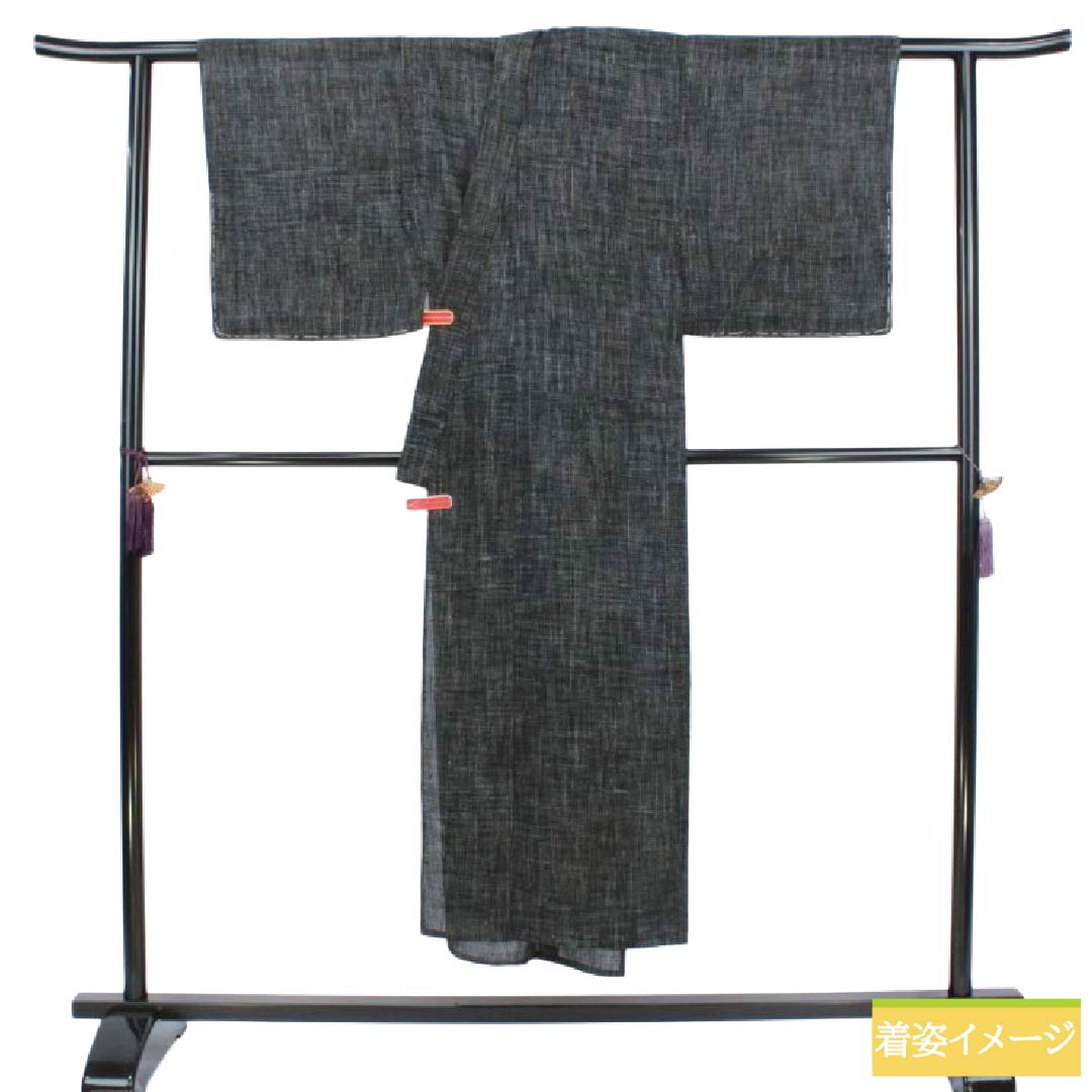 男物 正絹 Sランク 身丈145cm 裄丈67.5cm 紬地 格子 単衣 黒系 1119001952410