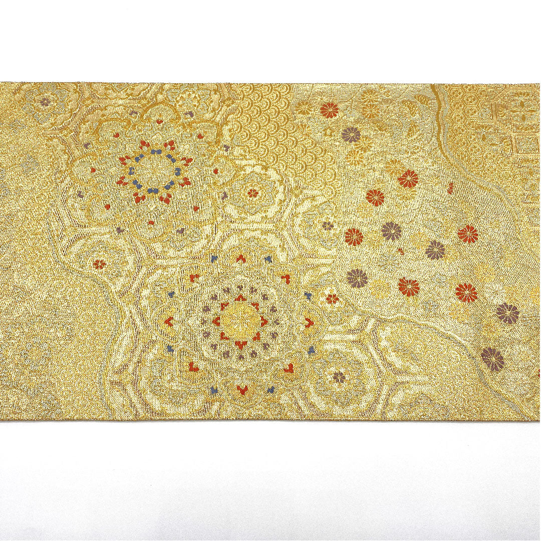 (未仕立)袋帯 道長秋草華文 長嶋成織物 帯丈428cm 正絹 Sランク 六通 フォーマル 金系 1123004692321
