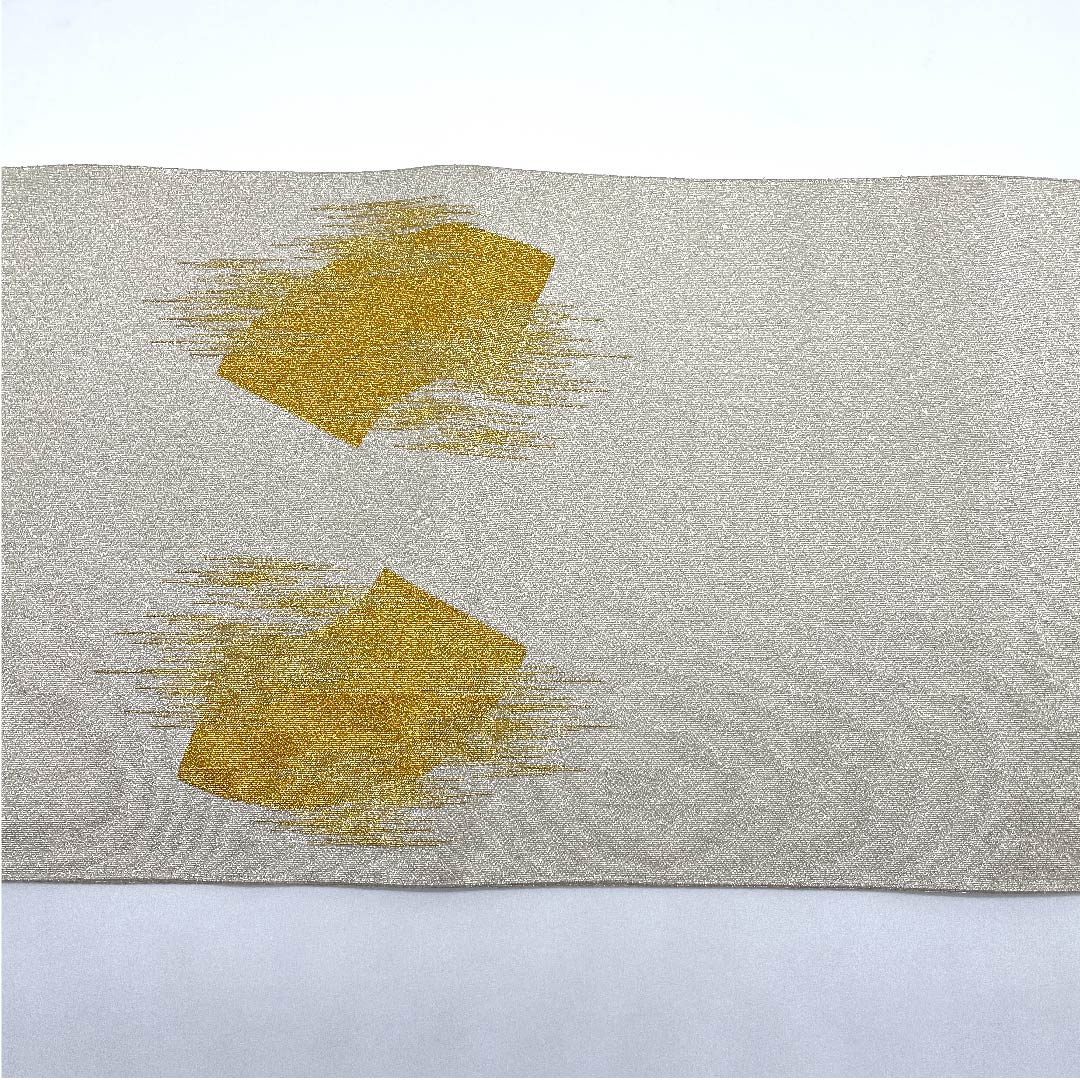 Silver-colored Fukuro Obi, Fan-shaped, Length 414cm, Pure Silk, S-Rank, Pointed Pattern, Formal, Silver-colored, 1123008082322