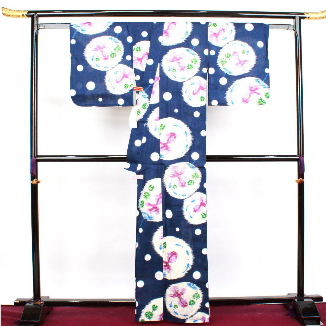 浴衣 紺桔梗色 抽象模様 木綿 Aランク 単衣 身丈163cm 裄丈68cm 紺系 1118001333418