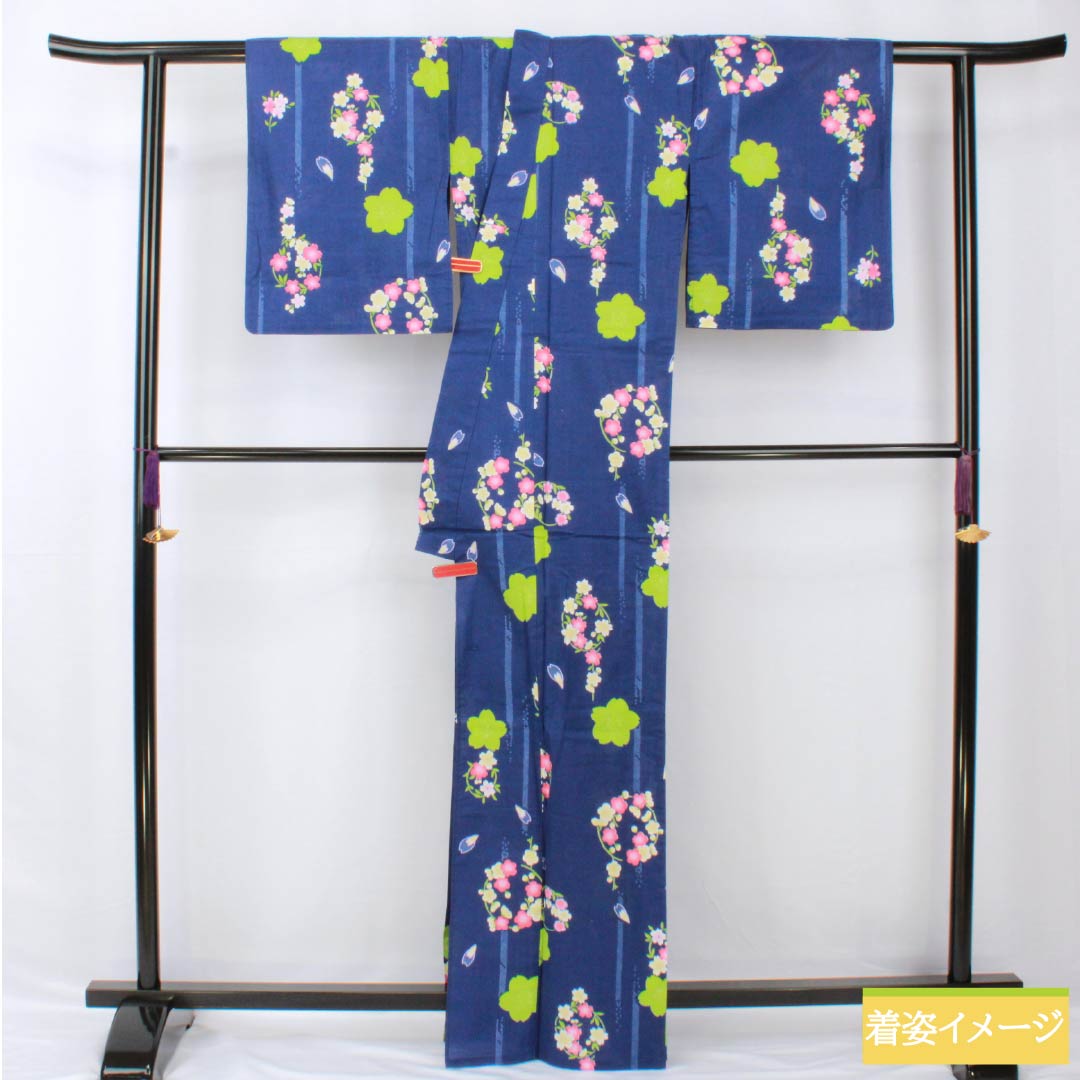 浴衣 木綿 身丈166cm 裄丈65cm Aランク 単衣 青系 瑠璃色(るりいろ) 総花 1118005543517