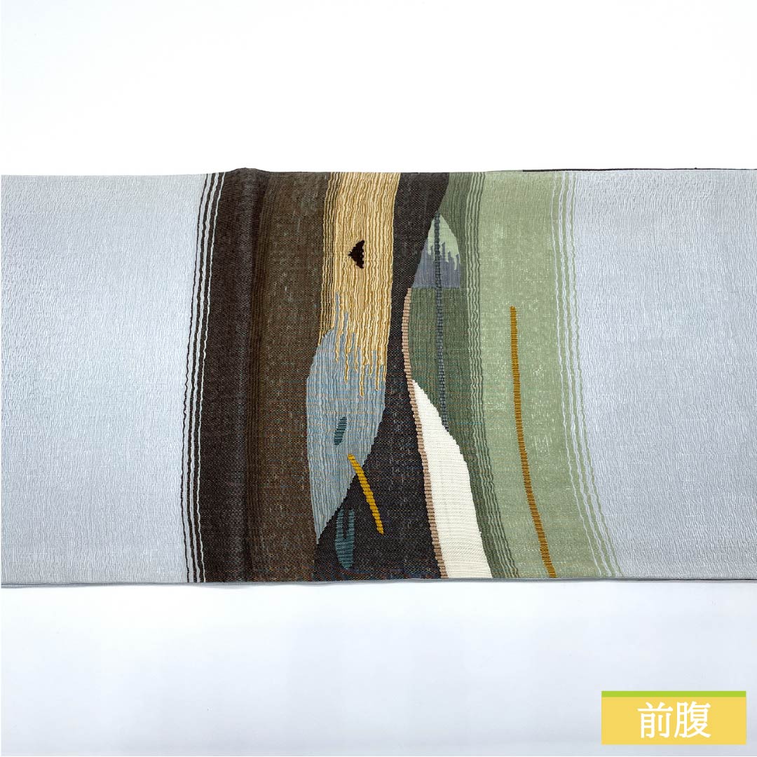 Fukuro Obi, pure silk, fish belly foil color, scoop weave, abstract pattern, obi length 442cm, A rank, point pattern, casual, light blue, 1123013223324