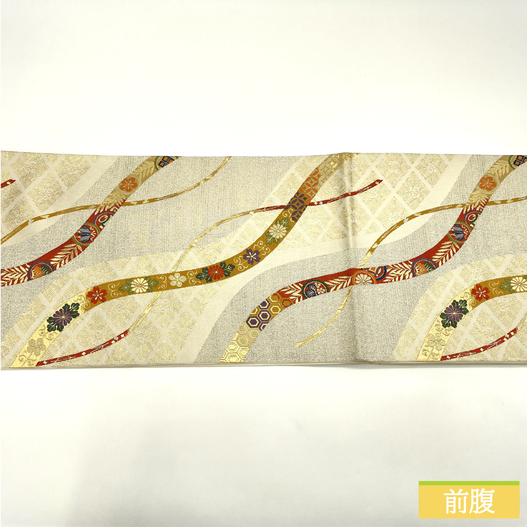 袋帯 正絹 Aランク 熨斗 西陣織 帯丈430cm 六通 フォーマル 銀系 1123017293322