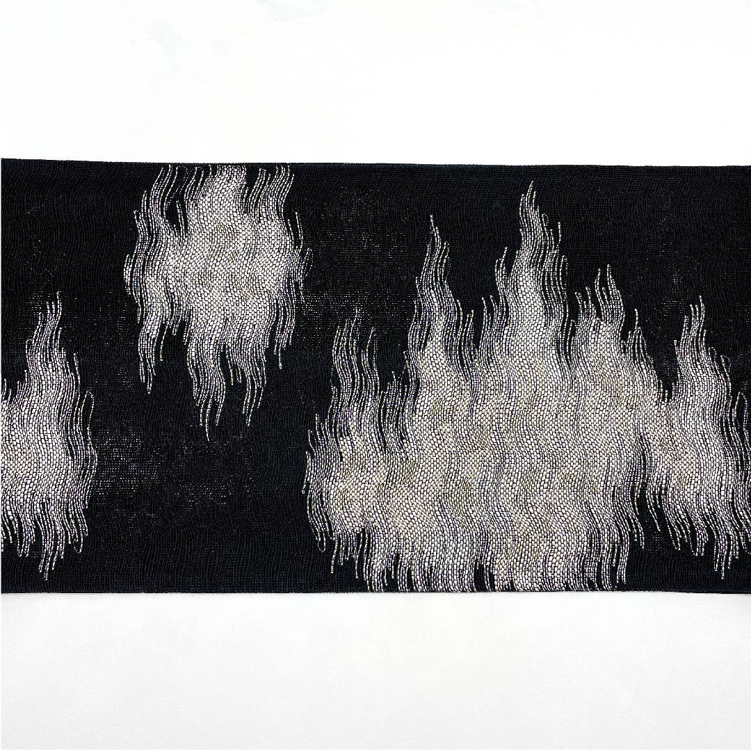 袋帯 夏帯 黒色 抽象模様 夏物 帯丈456cm ポリエステル Aランク 六通 セミフォーマル 黒系 1123008543410