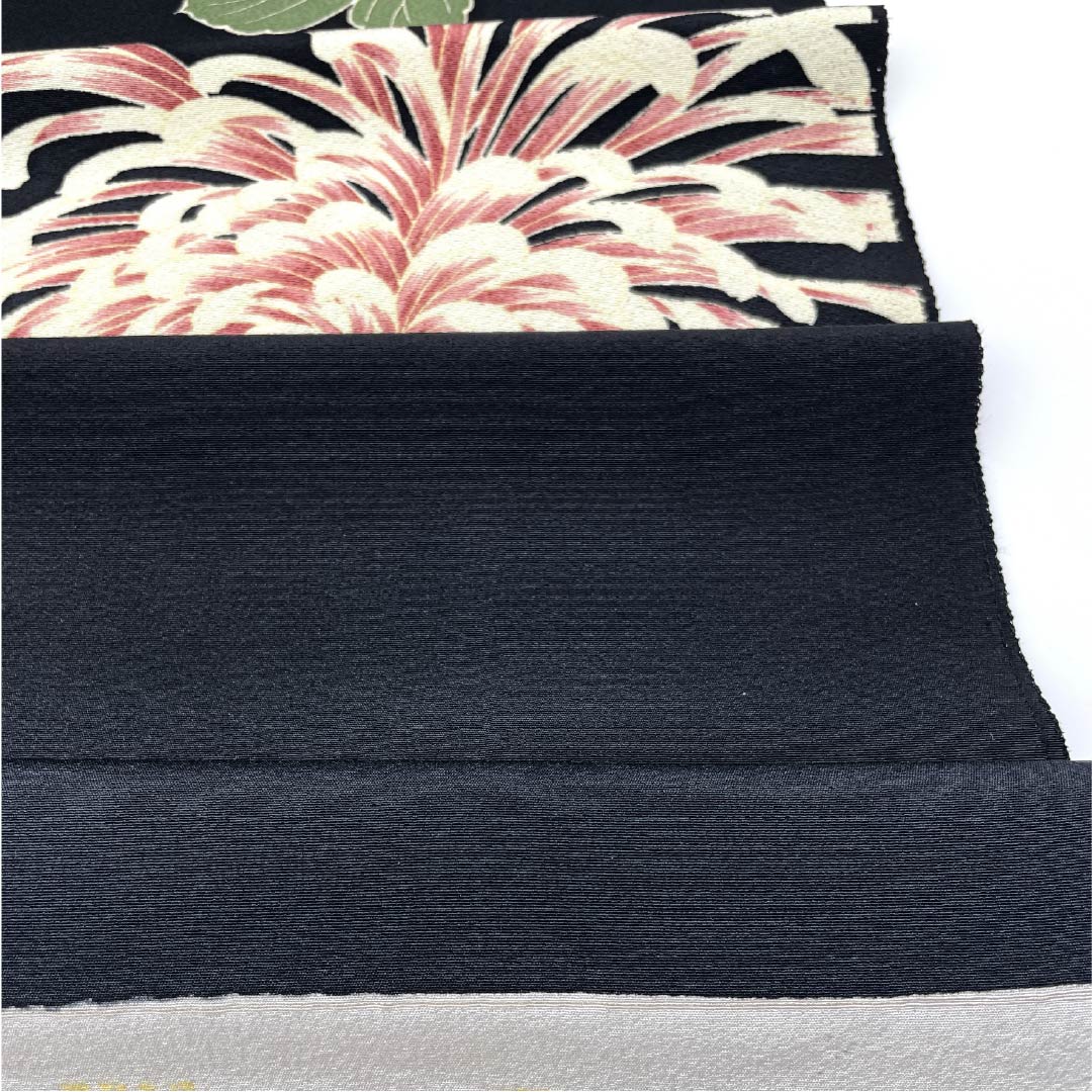 反物 小紋 正絹 黒色(くろいろ) 丹後ちりめん 糸菊 花柄 NEWランク 黒系 1130001021910