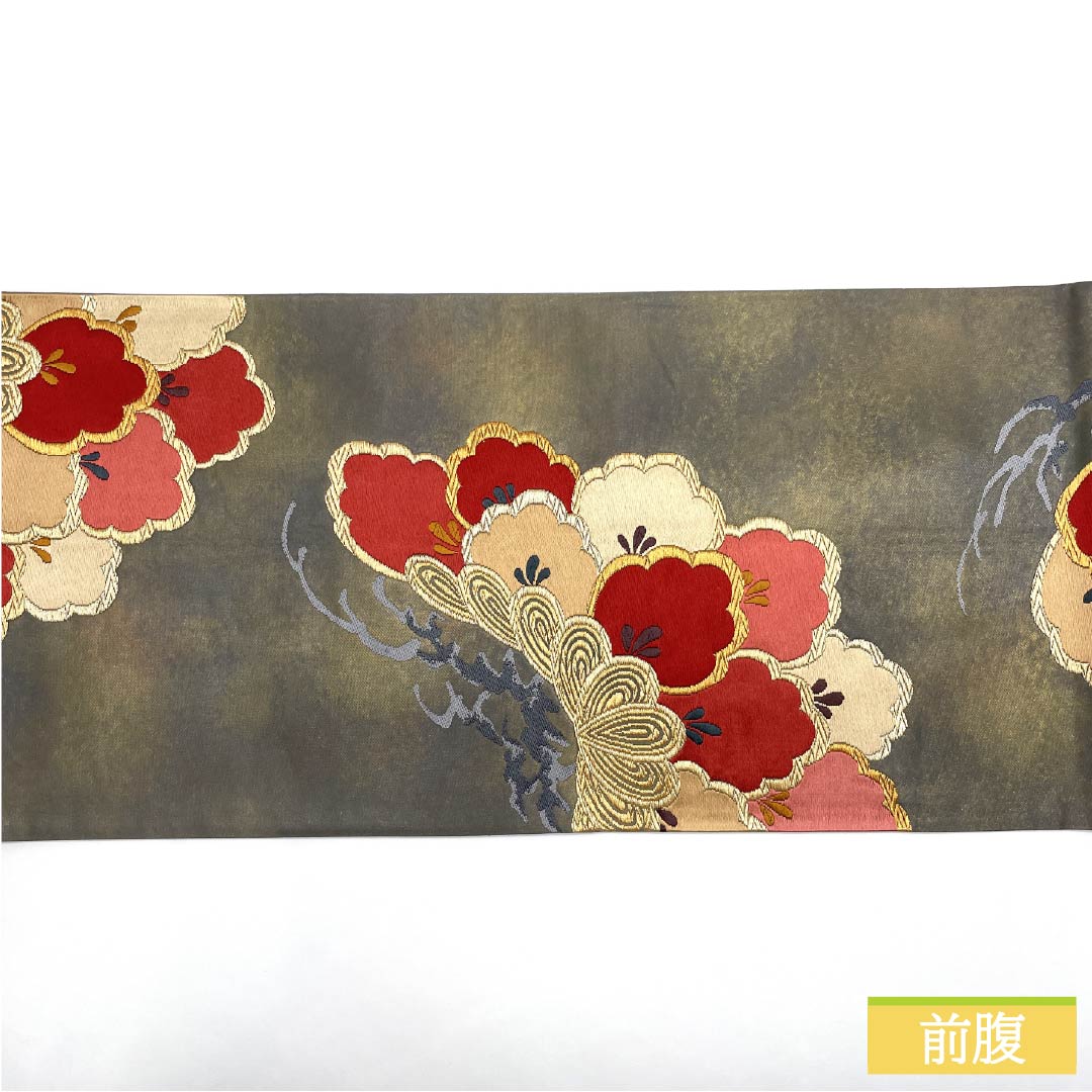 袋帯 正絹 素鼠色(すねずいろ) 藤原織物 松 帯丈440cm Sランク 六通 フォーマル グレー系 1123013802322