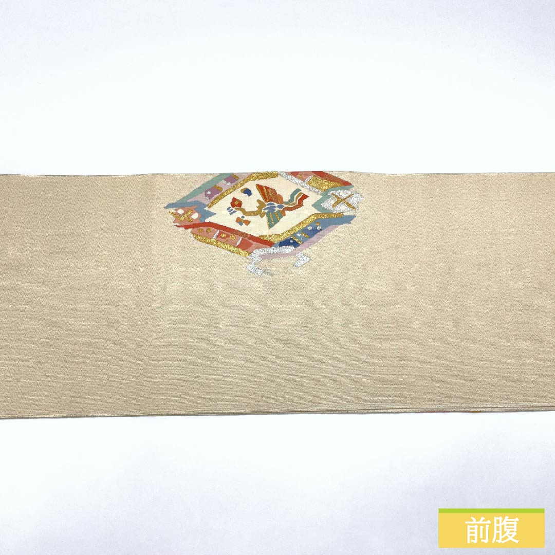 名古屋帯 正絹 Sランク 鳳凰 綴れ織 帯丈358cm ポイント柄 セミフォーマル 金系 1124009542321 松葉仕立て