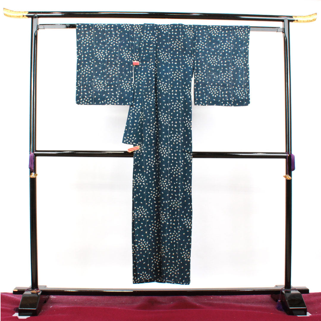 Summer pure silk komon length 148cm sleeve length 63.5cm dark navy blue abstract pattern silk S rank navy blue 1132001152118