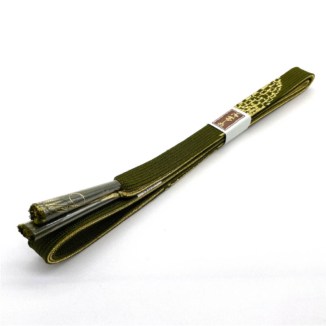 (New old stock) Obijime (sash fastener) Pure silk, quarter-length string, lizard color, metallic thread used, new old stock, length approx. 159cm, width approx. 1.5cm, semi-formal, S rank, green, 1135002172319