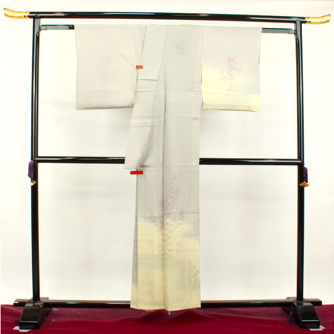 夏物 正絹 訪問着 身丈157cm 裄丈63.5cm 雲井鼠色(くもいねずいろ) 草花模様 二重紗 Aランク グレー系 1132001543322