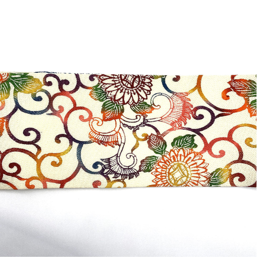 作り帯 型染 染め帯 唐花模様 帯丈100cm 正絹 Aランク 六通 カジュアル 白系 1124002173311