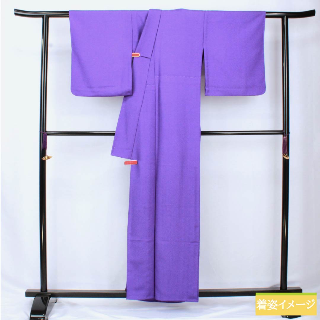 Solid-colored polyester kimono, length 158.5cm, sleeve length 65.5cm, violet (violet) color, brocade, saaya pattern, washable, single-layer, S rank, purple, product number 1114002182320