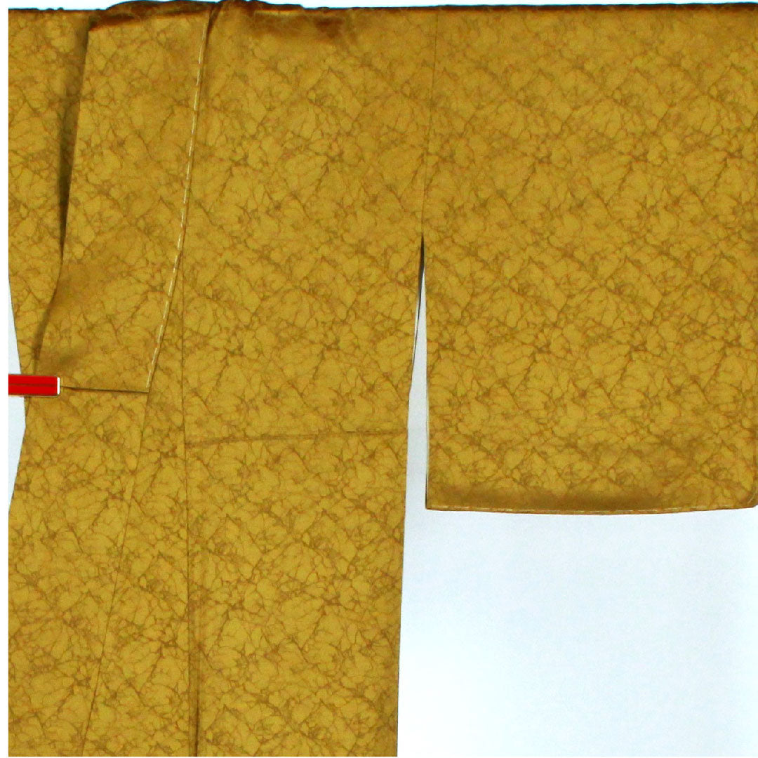 色無地 氷割れ模様 身丈162cm 裄丈64cm 袷 正絹 Sランク 黄系 1114000172323