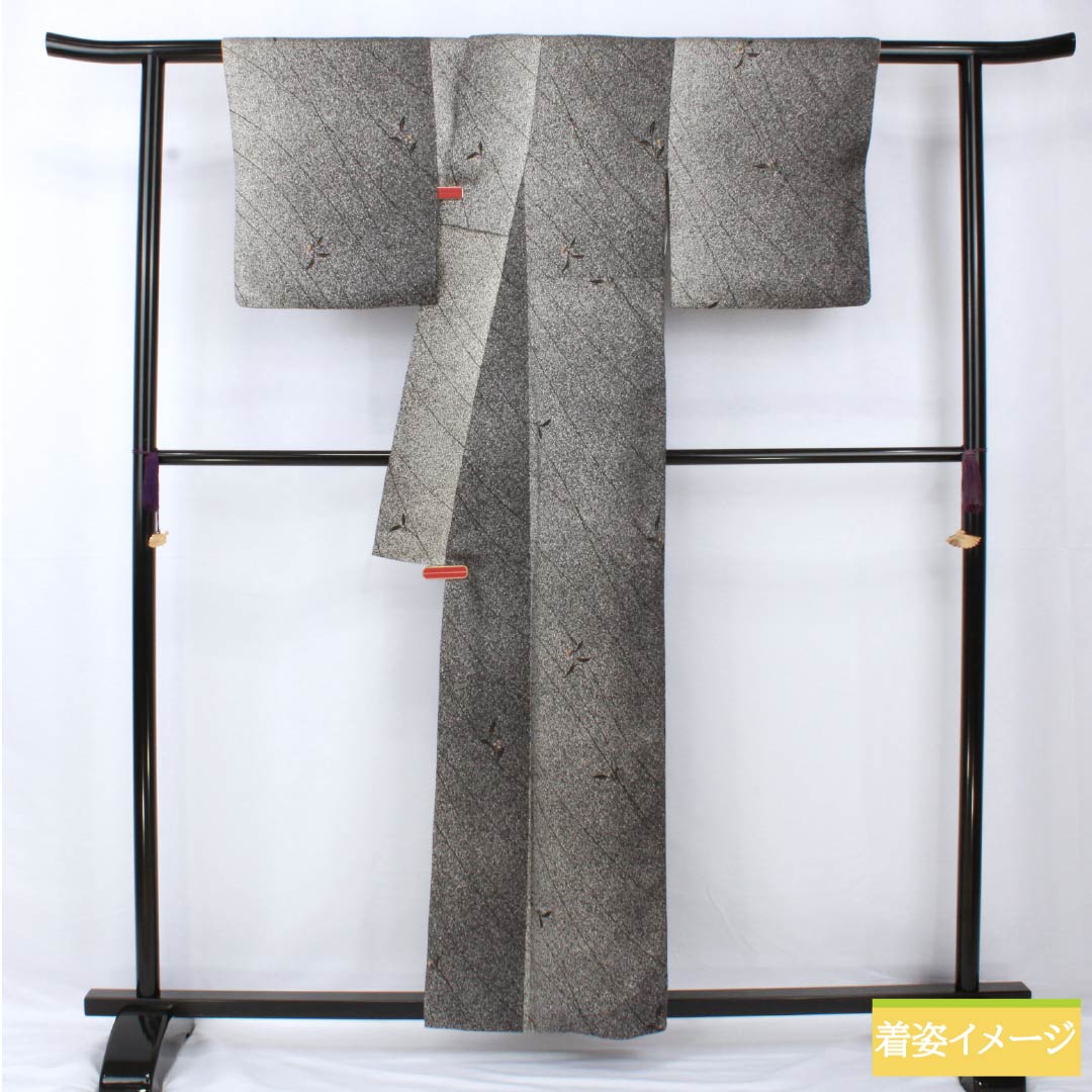 小紋 正絹 身丈157.5cm 裄丈63.5cm 袷 型染 線 小花 Bランク モノトーン 1115005434327