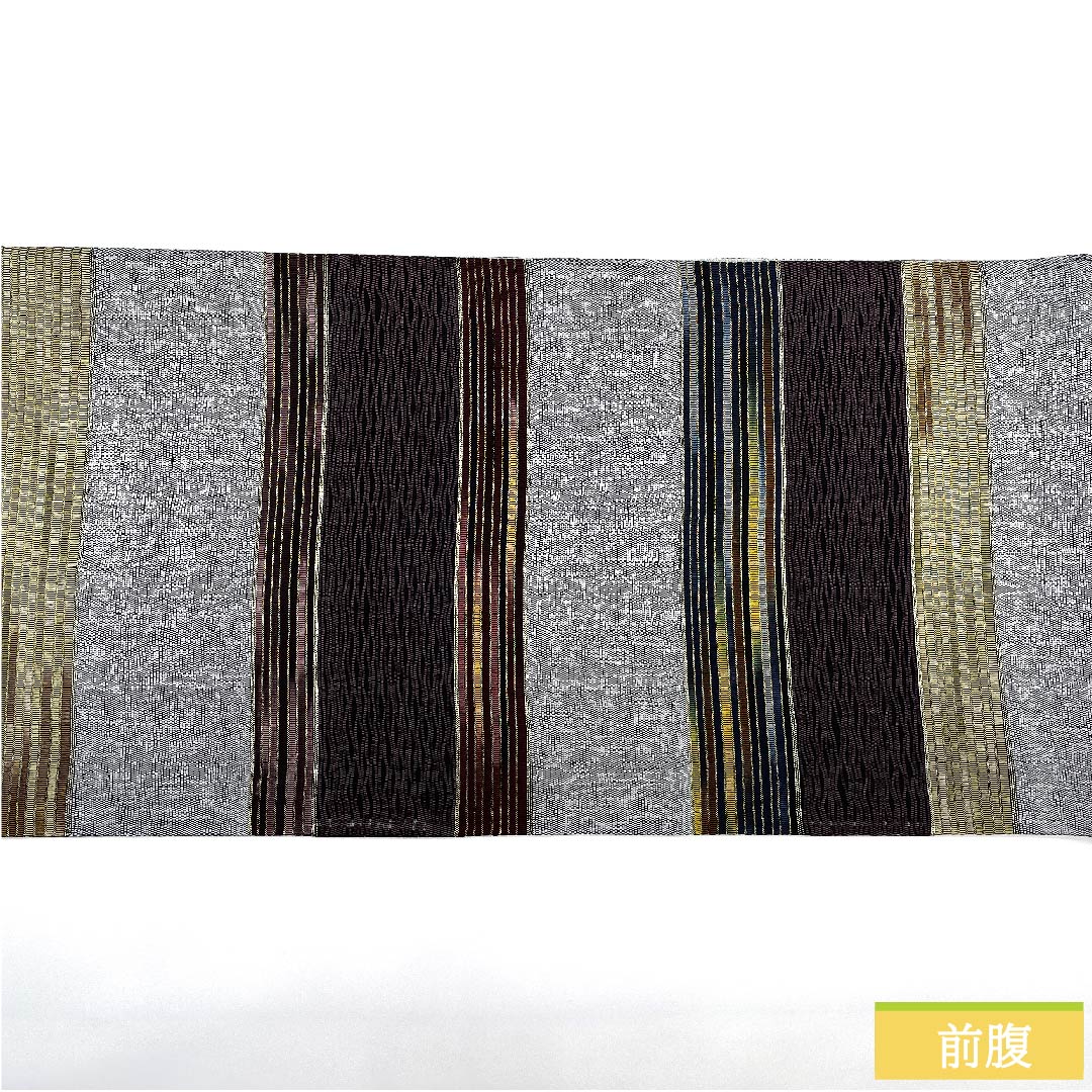 袋帯 錫色(すずいろ) 横段 シンプル 帯丈449cm 正絹 Sランク 全通 カジュアル グレー系 1123010182322