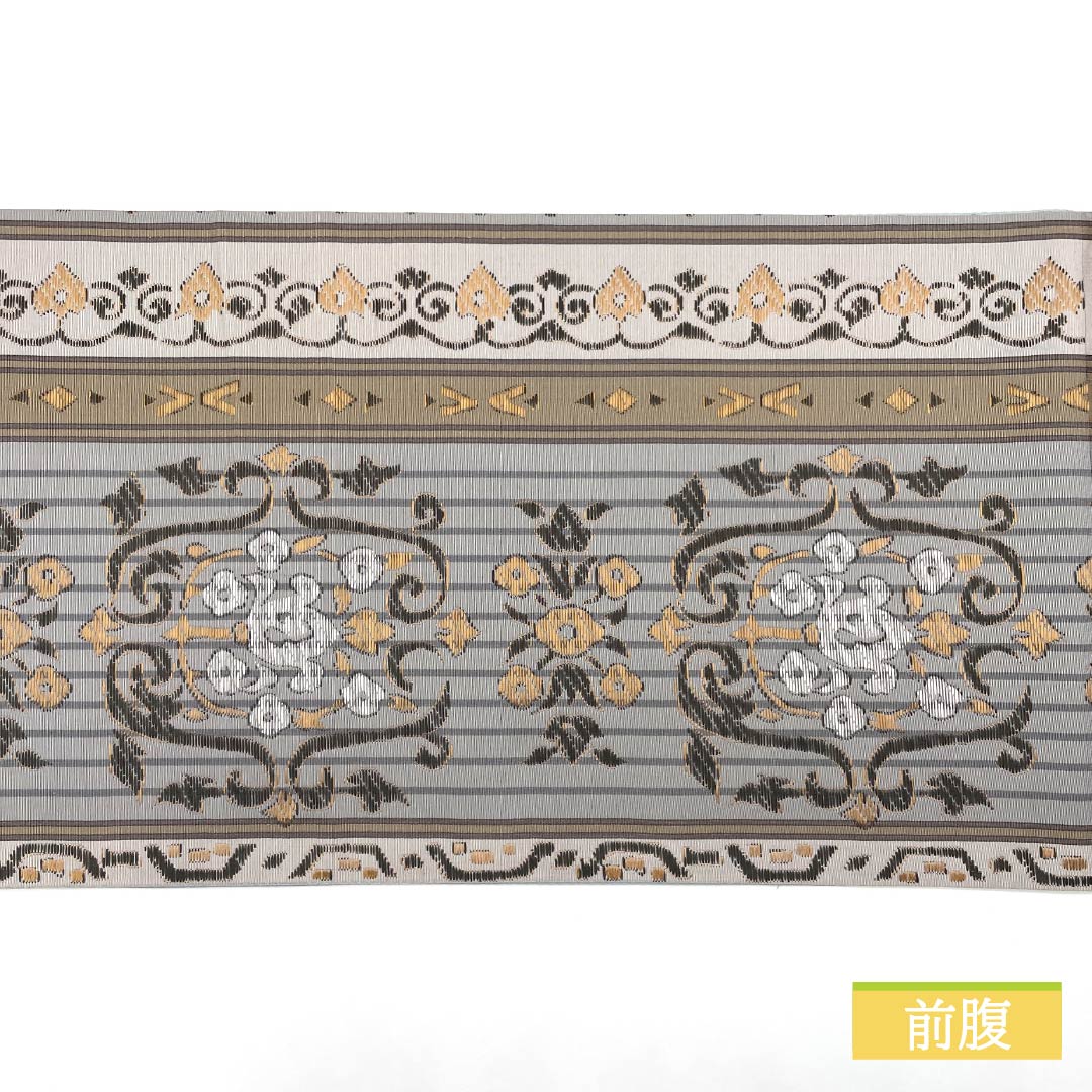 名古屋帯 錫色(すずいろ) エスニック調 京袋帯 帯丈360cm 正絹 Sランク 六通 カジュアル グレー系 1124006612322 開き仕立て