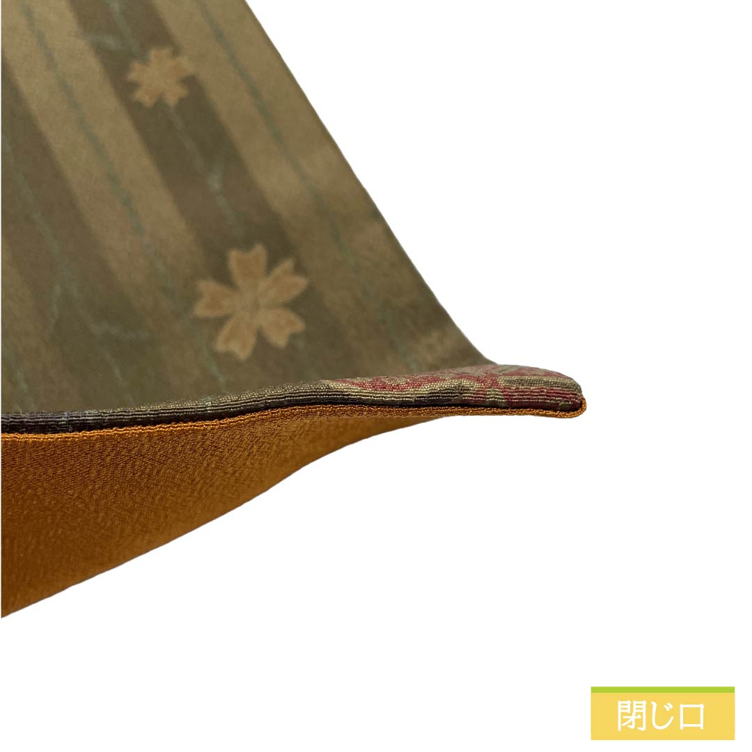 半幅帯 ポリエステル Sランク 古茶色(ふるちゃいろ) 古典柄 縞模様 桜 帯丈394cm 緑系 1125003202319