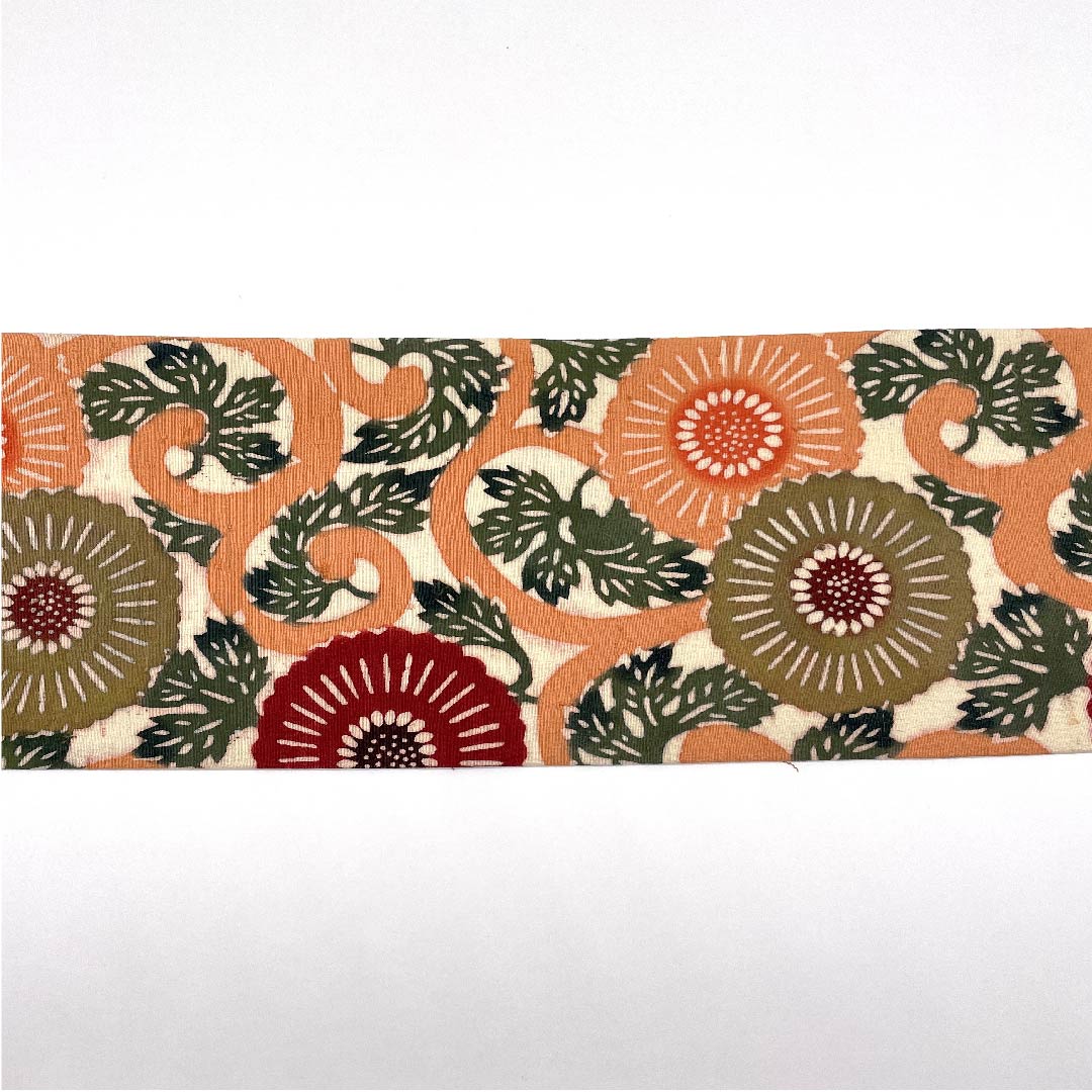 名古屋帯 生成り色 型染 花唐草 帯丈325cm 正絹 Sランク 全通 カジュアル 白系 1124003602311 名古屋仕立て