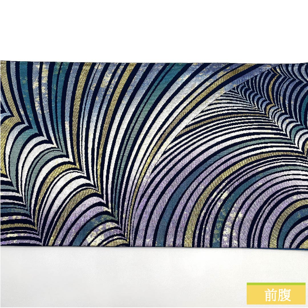 袋帯 燻色(ふすべいろ) 幾何学模様 グラデーション 帯丈430cm 正絹 Sランク 六通 セミフォーマル 青系 1123010152317