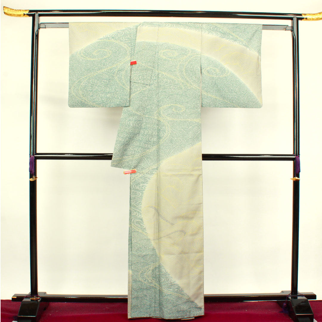 Homongi, lined, length 164cm, sleeve length 66cm, pongee fabric, wave pattern, pure silk, A rank, gradation style, 1112002743499